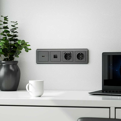Накладка для телефонной розетки RJ-11 Werkel графит рифленый W1192004 4690389158711