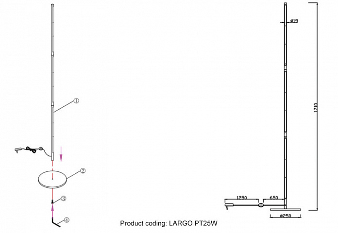 Торшер Crystal Lux LARGO PT25W BLACK