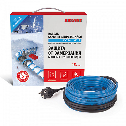 Греющий саморегулирующийся кабель на трубу 15MSR-PB 8M (8м/120Вт) Rexant