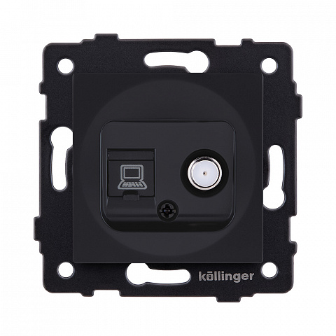 Розетка двойная спутниковая SAT + RJ45 Cat.6, черный матовый Kollinger REA-022BM для Aspekt, Eleganz, Reflex