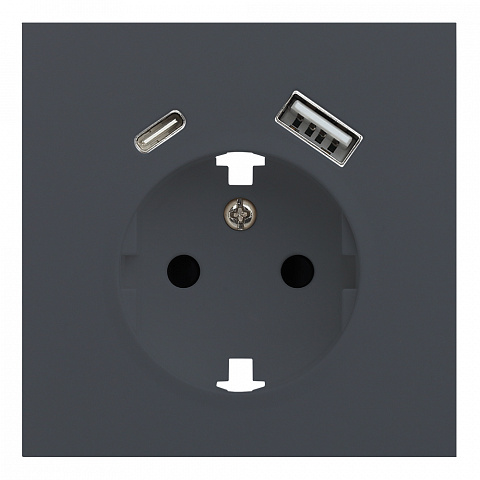 Лицевая панель для розетки 2к+з с USB A+C, базальт (35637 BT)
