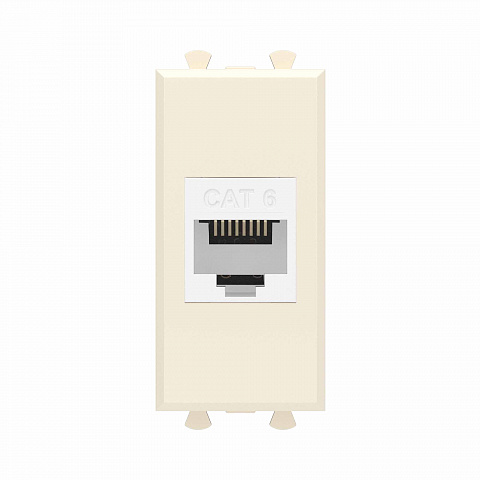 DKC Компьютерная розетка RJ-45 без шторки модульная, кат.6, "Avanti", "Ванильная дымка", 1 модуль