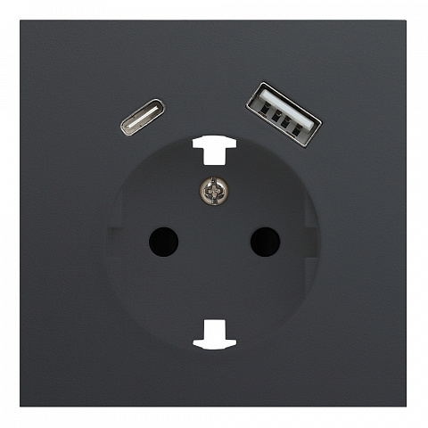 Лицевая панель для розетки 2к+з с USB A+C, черный сатин (35637 MB)