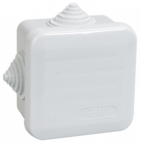 IEK Коробка КМ41236 распаячная для о/п 70х70х44 мм IP44 (RAL7035, 4 гермоввода, защелкивающаяся крышка)