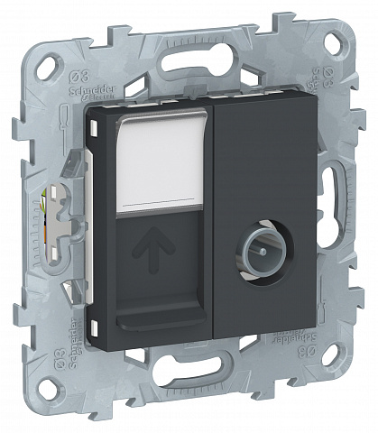 Schneider Electric Unica New Антрацит Розетка TV одиночная + комп. RJ45 кат.6 UTP, 1 модуль