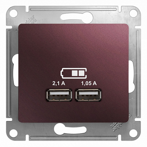 Systeme Electric Glossa Баклажановый Розетка USB 5В/2,1А, 2х5В/1,05А
