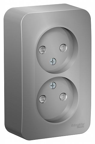 Systeme Electric Blanca наруж Алюминий Розетка 2-ая б/з со шторками 16А, 250В, изолир. пластина