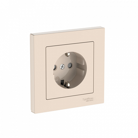 Systeme Electric AtlasDesign Бежевый Розетка с заземлением со шторками, 16А, в сборе, быстрозажим. клем.
