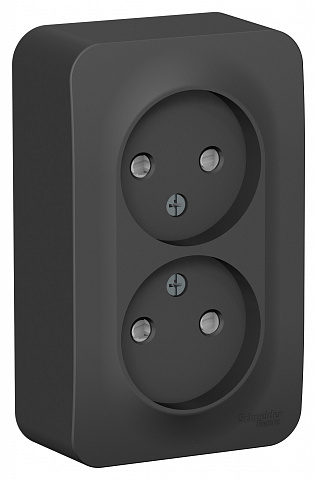 Systeme Electric Blanca наруж Антрацит Розетка 2-ая б/з со шторками 16А, 250В, изолир. пластина