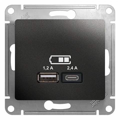 Systeme Electric Glossa Антрацит Розетка USB A+С, 5В/2,4А, 2х5В/1,2А