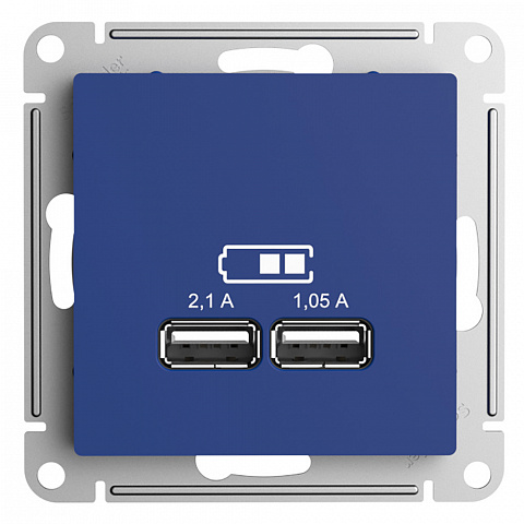 Systeme Electric AtlasDesign Аквамарин Розетка USB A+A, 5В/2,1 А, 2х5В/1,05 А, механизм