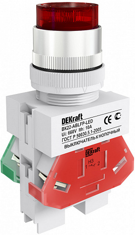 Dekraft Выключатель кноп. ABLFP D22 LED кр. 24В AC/DC ВK-22