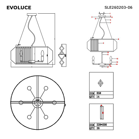Подвесная люстра Evoluce MESSINA SLE260203-06