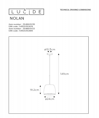 Подвесной светильник Lucide Nolan 30488/01/33
