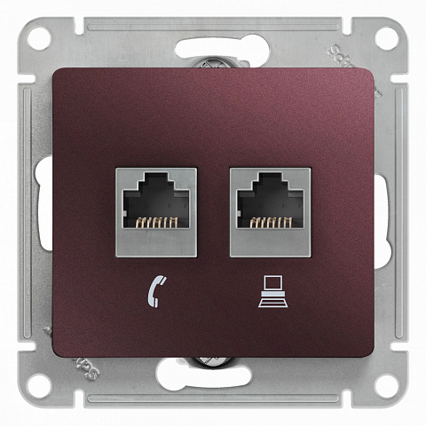 Systeme Electric Glossa Баклажановый Розетка 2-ая RJ11+RJ45, кат.5E