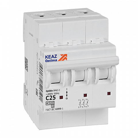 КЭАЗ OptiDin BM63 Автоматический выключатель 3P 25А C 4,5кА AC (BM63-3C25-4,5-УХЛ3)