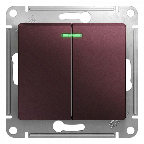 Systeme Electric Glossa Баклажановый Выключатель 2-клавишный с подсветкой, сх.5а, 10AX