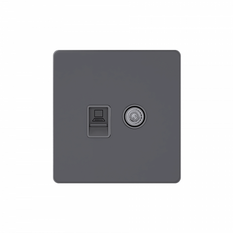 Systeme Electric Systeme Infinity Вулканический пепел Розетка информационная TV/FM и RJ-45 кат.5е