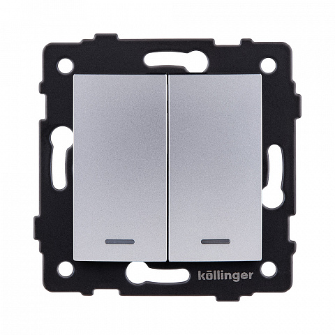 Выключатель 2-клавишный 10А/250В с LED подсветкой, изогнутый, серый Kollinger REA-R-008GY для Aspekt, Eleganz, Reflex