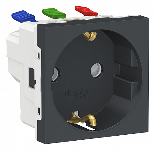 Schneider Electric Unica Modular Антрацит Розетка с/з со шторками, с быстрозажимными клеммами, 16А 250В, 2 модуля