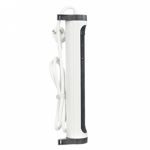 Legrand Revolution Комфорт Бело-черный Удлинитель 3x2К+З с 2xUSB A+C (3А), кабель 1,5м, плоские розетки, УЗИП с индикацией, фиксируемый поворотный бло