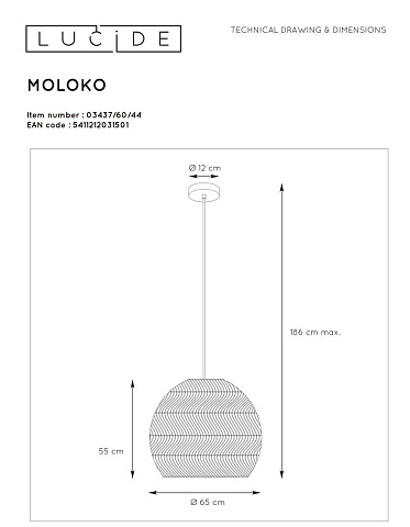 Подвесной светильник Lucide Moloko 03437/60/44