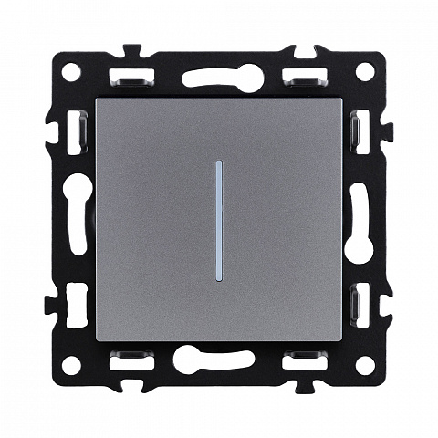 Выключатель кнопочный 1-клавишный 10А/250В с LED подсветкой, серый Kollinger Asthetik AS-012GY