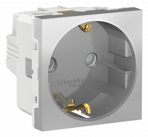 Schneider Electric Unica Modular Алюминий Розетка с/з со шторками, винт. зажим, 16А, 250В, 2 модуля