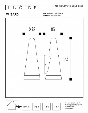Уличный настенный светильник Lucide Wizard 27803/01/29