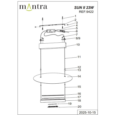 Подвесная люстра Mantra 9422