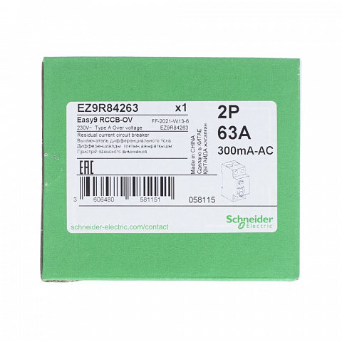 Schneider Electric EASY 9 УЗО 2P 63А 300мА A защита от перенапряжения