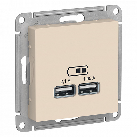 Systeme Electric AtlasDesign Беж USB, 5В, 1 порт x 2,1 А, 2 порта х 1,05 А, механизм