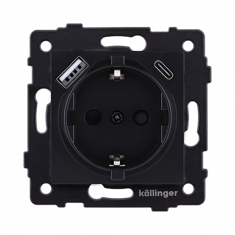 Розетка штепсельная SCHUKO 16A/250 В с USB A+C 20W, черный матовый Kollinger REA-004BM для Aspekt, Eleganz, Reflex