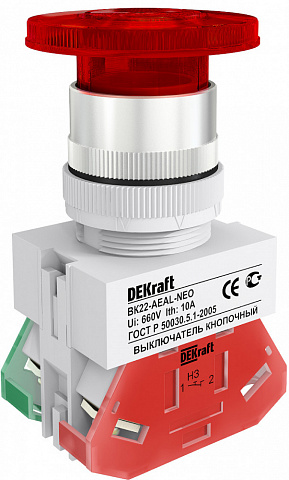 Dekraft Выключатель кноп. грибок с фикс. AEAL D22 КРАСНЫЙ ВК-22