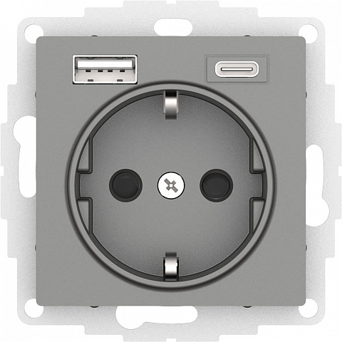 Systeme Electric AtlasDesign Сталь Розетка 16А с USB A+C (5В/2,4А/3 А, 2х5В/1,5А), мех