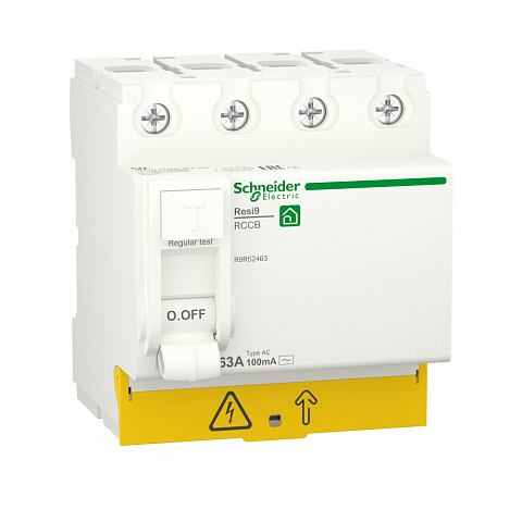 Schneider Electric RESI9 Выключатель дифференциального тока (УЗО) 63А 4P 100мА тип AC