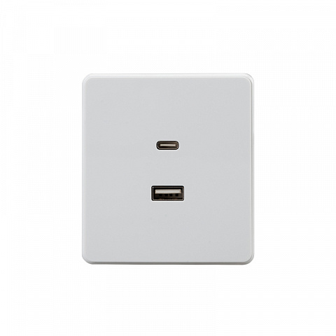 KRANZ ROUND Розетка USB-A+Type-C 3А с функцией быстрой зарядки перламутр , с 1-пост. рамкой