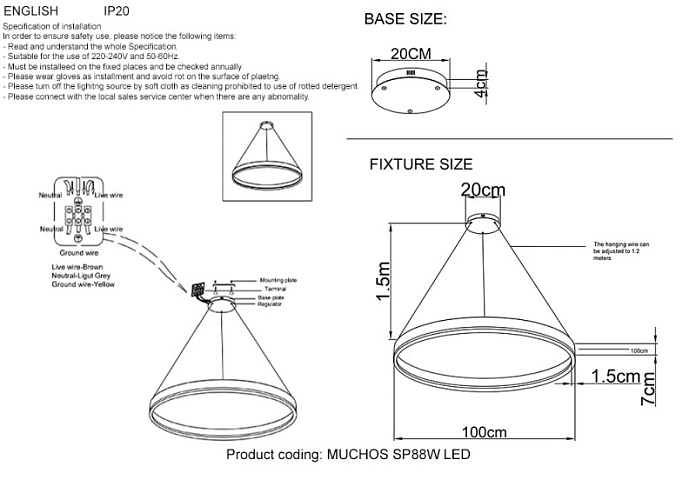 Подвесной светильник Crystal Lux MUCHOS SP88W LED GOLD