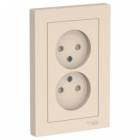 Systeme Electric AtlasDesign Беж Розетка б/з двойная, со шторками,16А, в сборе