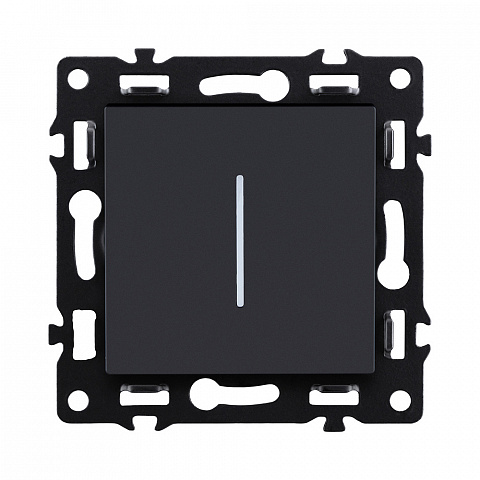 Выключатель 1-клавишный проходной 10А/250В с LED подсветкой, черный Kollinger Asthetik AS-008BK