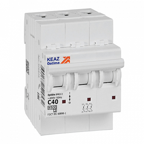 КЭАЗ OptiDin BM63 Автоматический выключатель 3P 40А C 4,5кА AC (BM63-3C40-4,5-УХЛ3)