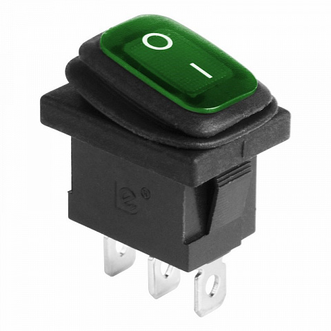 Выключатель клавишный 250V 6А (3с) ON-OFF зеленый с подсветкой Mini ВЛАГОЗАЩИТА Rexant