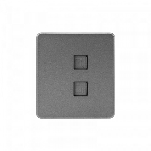 KRANZ ROUND Розетка компьютерная двойная RJ45+RJ45 кат6 с/у титан , с 1-пост. рамкой