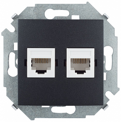 Simon 15 Графит Розетка компьютерная двойная 2хRJ45 кат.5е, Systimax