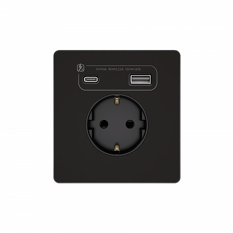 Systeme Electric Systeme Infinity Полярная ночь Розетка с заземлением со шт. с USB А+С 20Вт