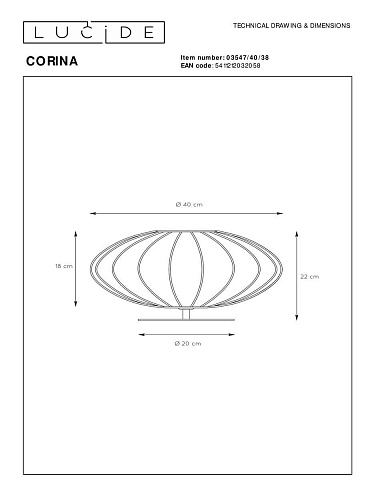 Настольная лампа Lucide Corina 03547/40/38