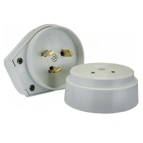EKF PROxima Разъем РШ-ВШ 32А 250В 2P+PE (ОУ) пластиковый бел.