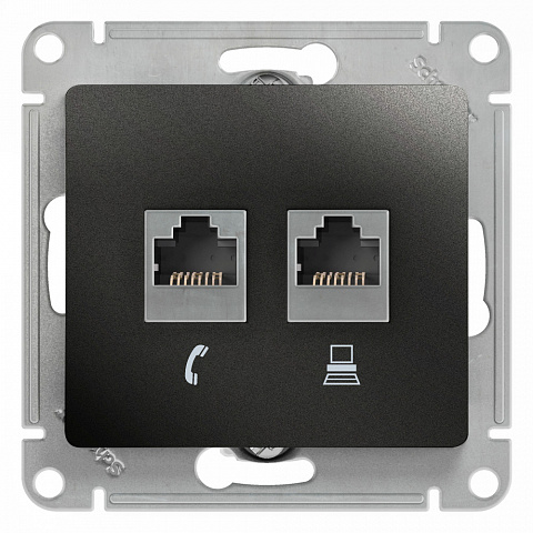 Systeme Electric Glossa Антрацит Розетка 2-ая RJ11+RJ45, кат.5E