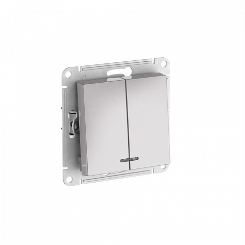 Systeme Electric AtlasDesign Алюминий Выключатель 2-клавишный с подсвет.,сх.5а, 10АХ,мех., быстрозажим. клем.