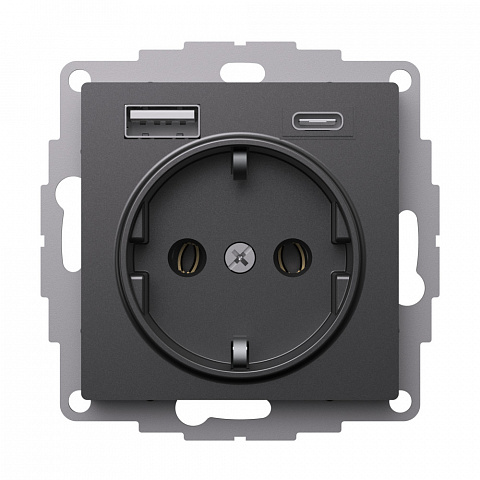 Systeme Electric AtlasDesign Базальт Розетка 16А с 2 USB A+C, 5В/2,4А/3,0А, 2х5В/1,5А, механизм